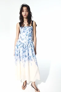 Flared-skirt tie-strap dress