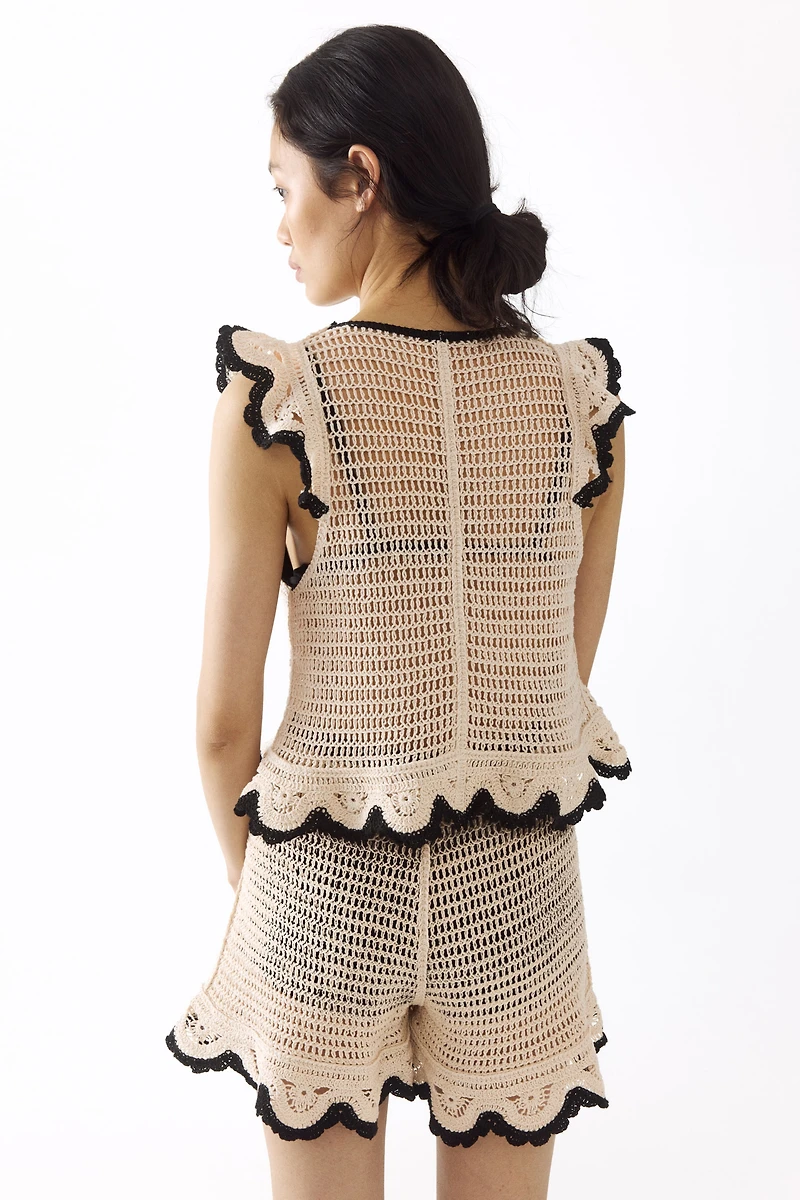 Flounced Crochet-Look Shorts