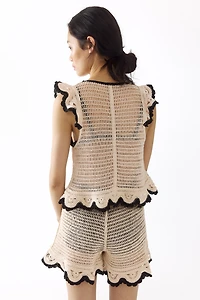 Flounced Crochet-Look Shorts