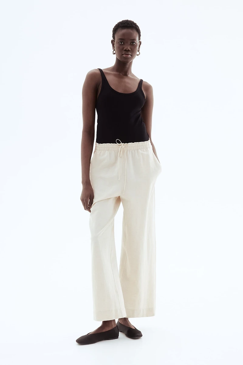 Linen-Blend Crop Pants