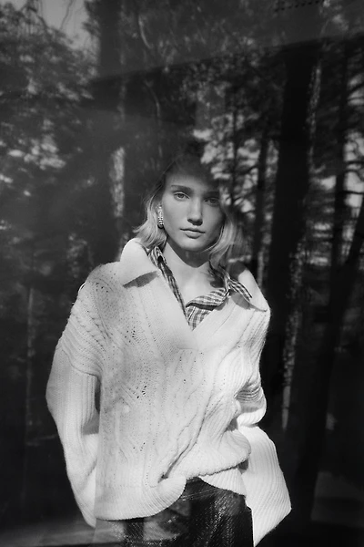 Cable-Knit Sweater with Collar