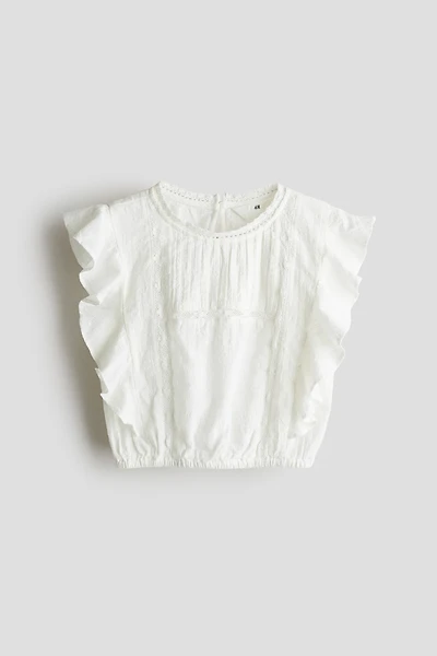 Ruffle-Trimmed Cotton Blouse