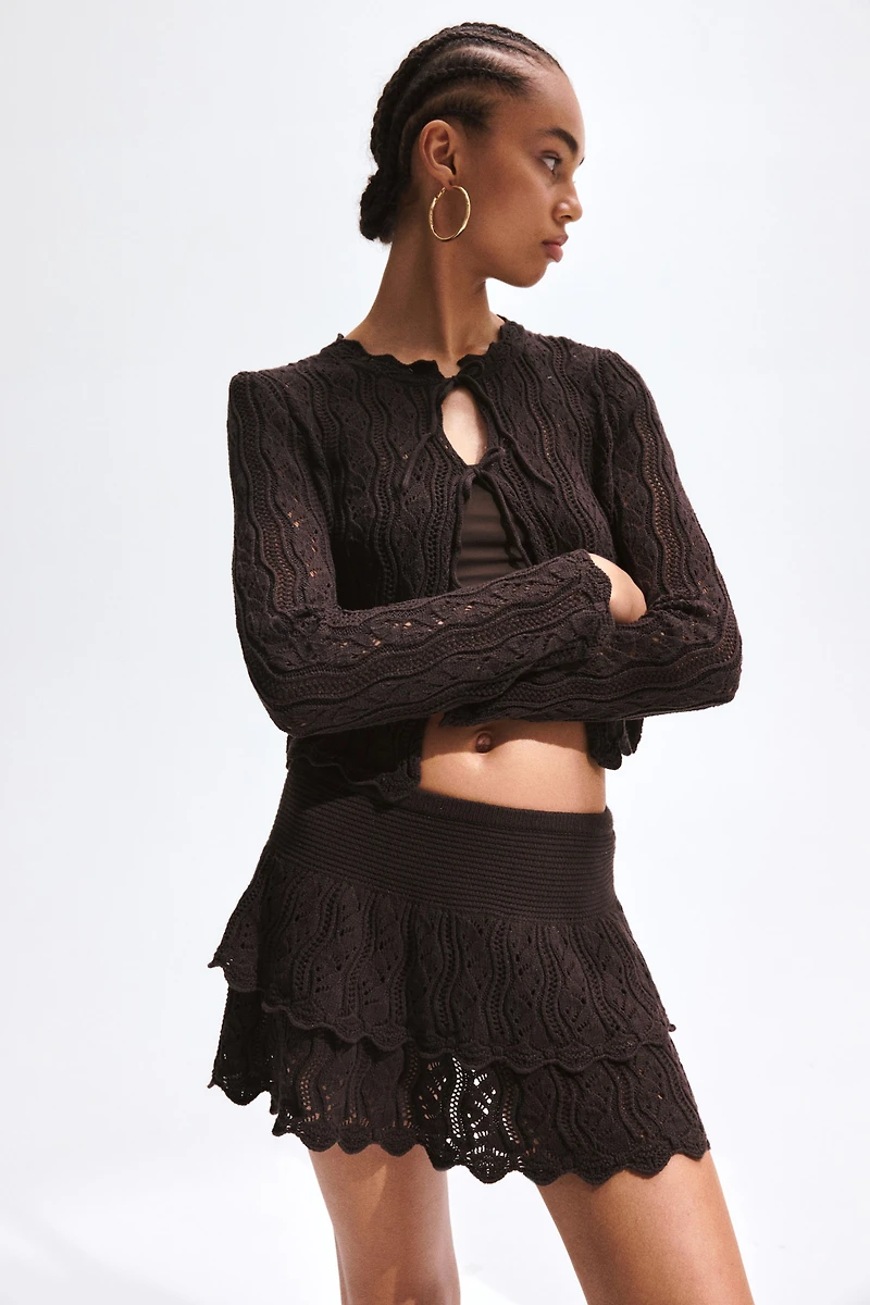 Pointelle-Knit Tie-Front Cardigan