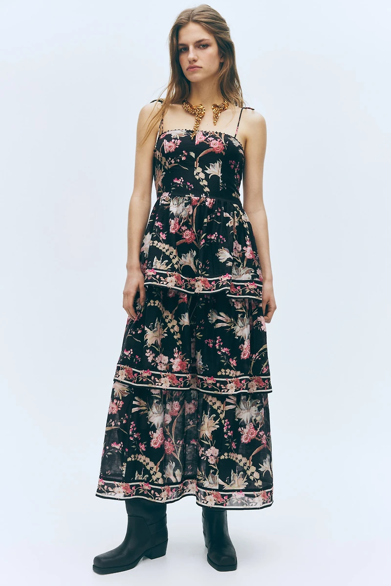 Tiered Linen-Blend Dress