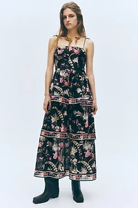 Tiered Linen-Blend Dress