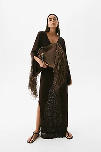 Fringe-Trimmed Kaftan Dress