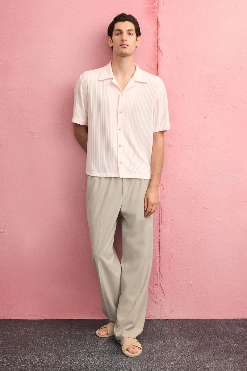 Loose-Fit Rib-Knit Resort Shirt