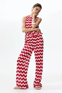 Crochet-Look Jacquard Jersey Pants