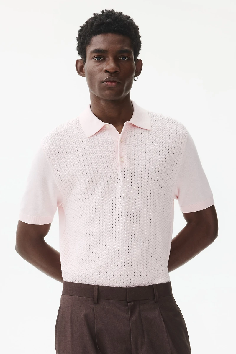 Slim-Fit Cable-Knit Polo Shirt