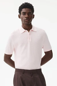 Slim-Fit Cable-Knit Polo Shirt