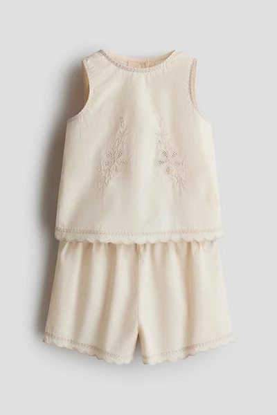 2-Piece Embroidered-Detail Cotton Set
