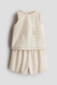 2-Piece Embroidered-Detail Cotton Set