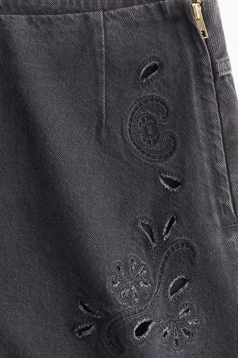 Eyelet-Embroidered Denim Shorts