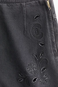 Eyelet-Embroidered Denim Shorts