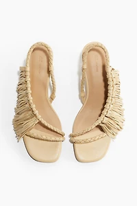Fringe-Trimmed Heeled Sandals