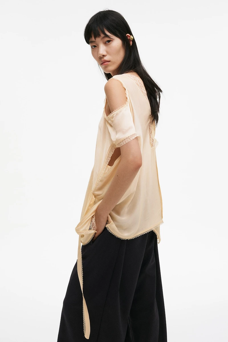 Lace-Trimmed Satin Top