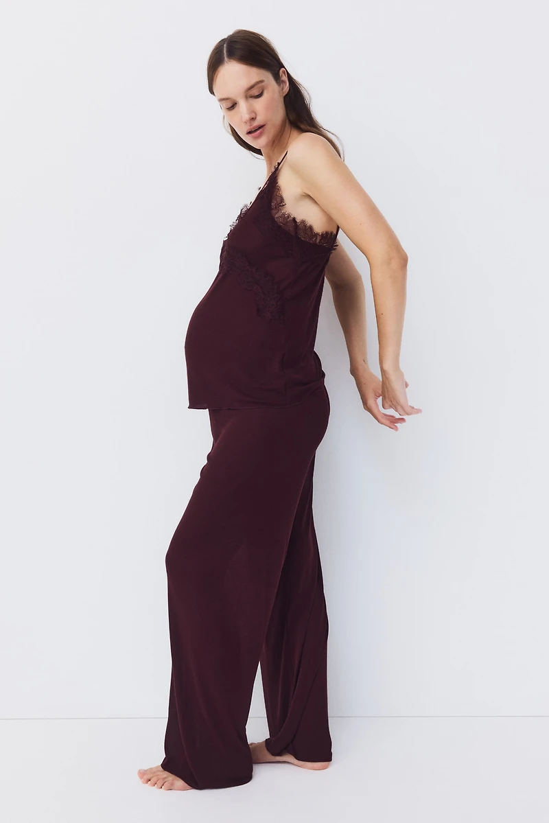 MAMA Lace-Trimmed Jersey Pajamas