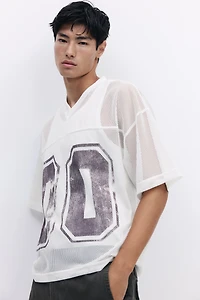 Oversized-Fit Printed Mesh T-Shirt