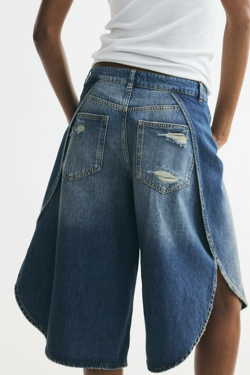 Wrap-detail denim Bermuda Shorts