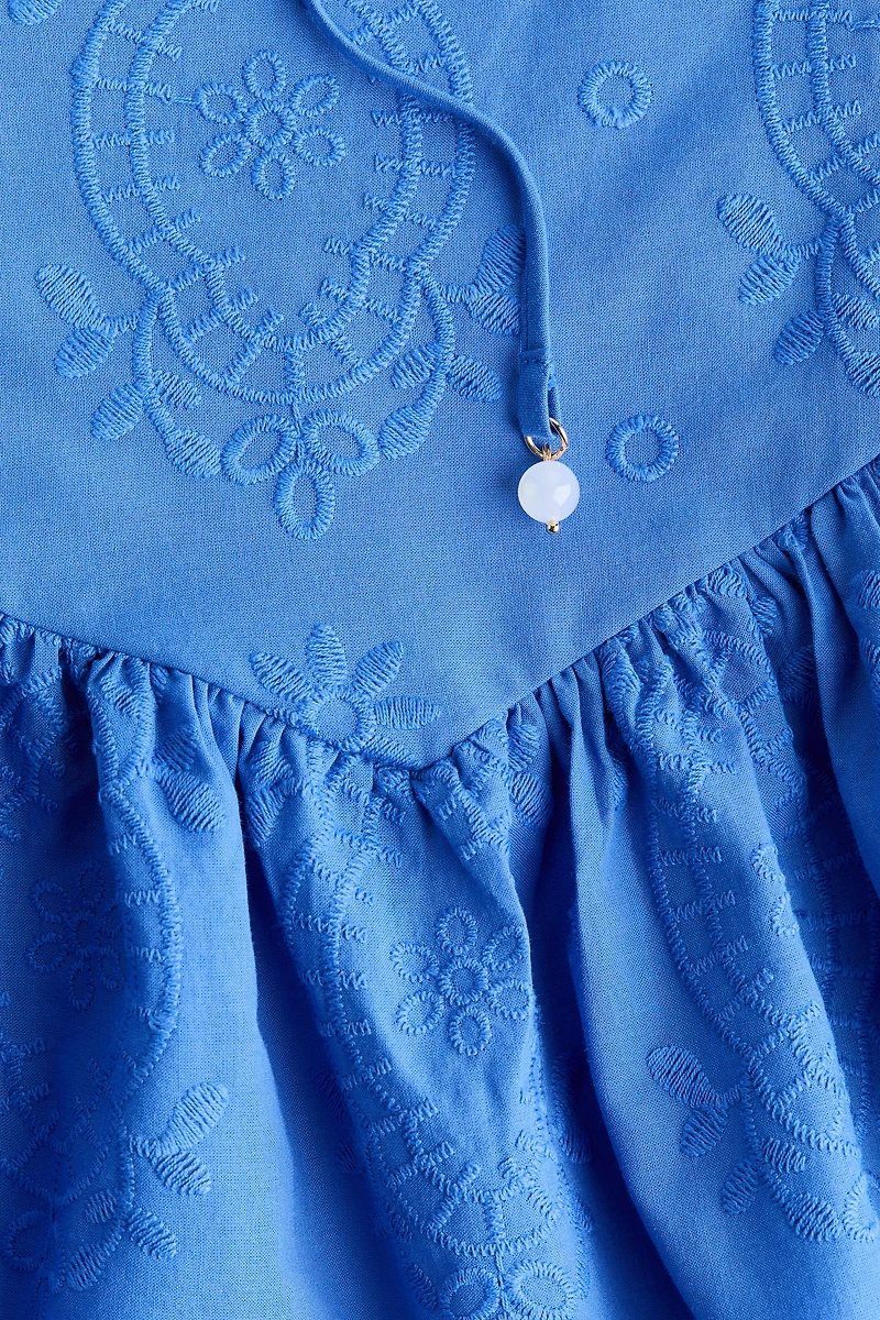 Embroidered Dress with Flared Skirt