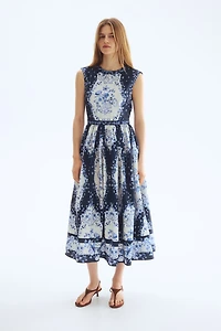 Flared-Skirt Poplin Dress