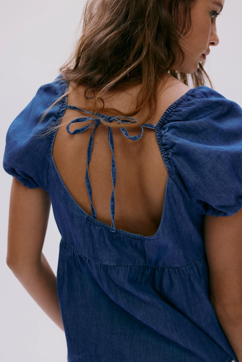 Tie-Back Puff-Sleeved Top