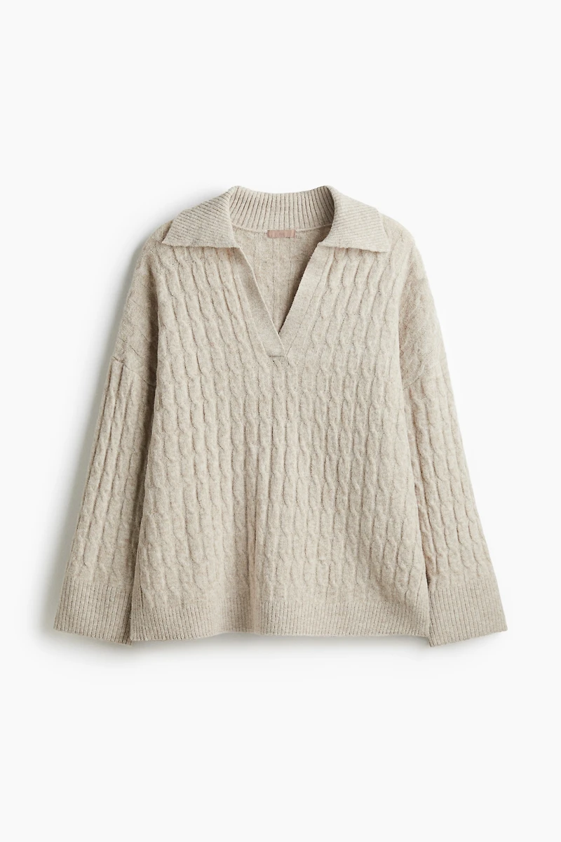 Cable-Knit Polo Sweater