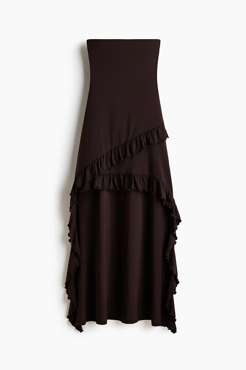 Robe asymétrique à bord plissé