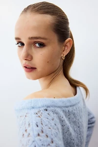 Pointelle-Knit Off-the-Shoulder Sweater