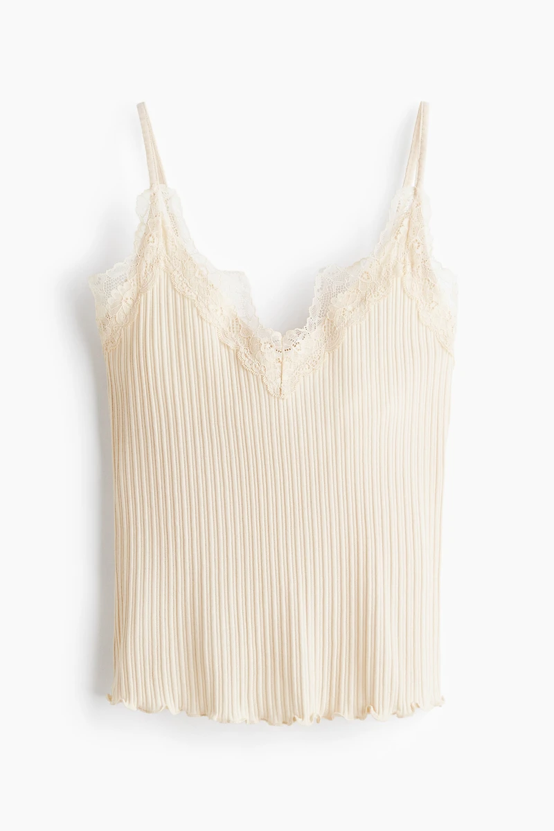 Lace-Trimmed Pointelle-Knit Top