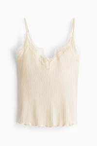 Lace-Trimmed Pointelle-Knit Top