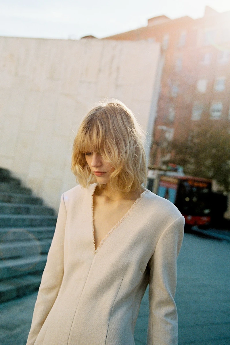 Frayed-Edge Twill Dress