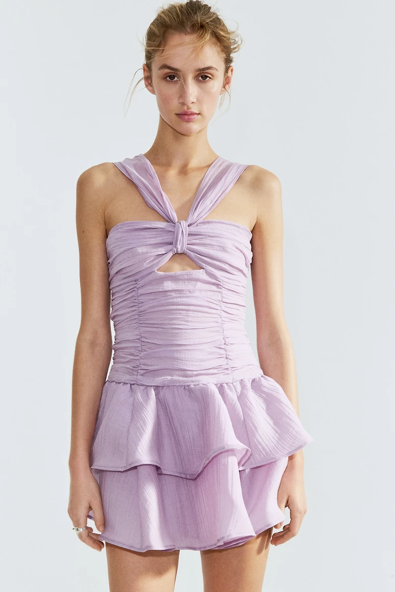 Flared-Skirt Ruched Dress