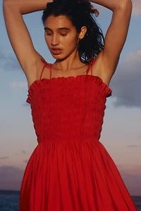 Smocked-Bodice Tie-Strap Dress