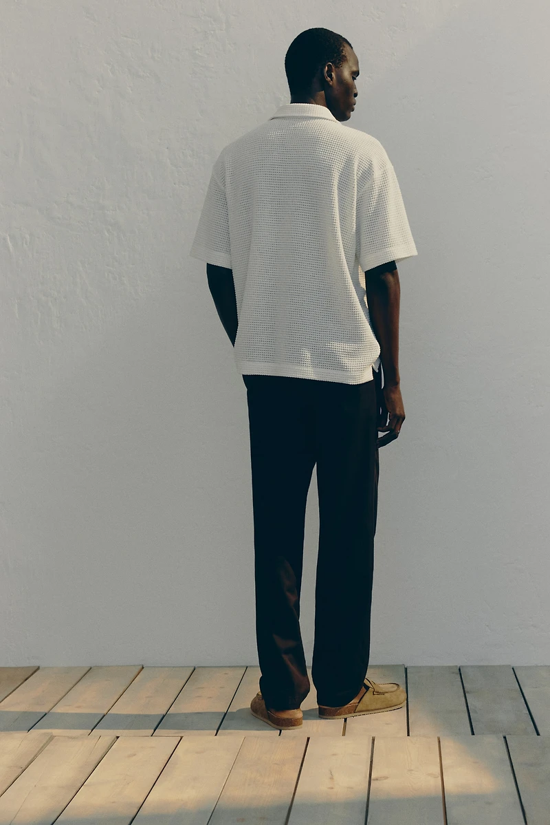 Loose-Fit Waffled Polo Shirt
