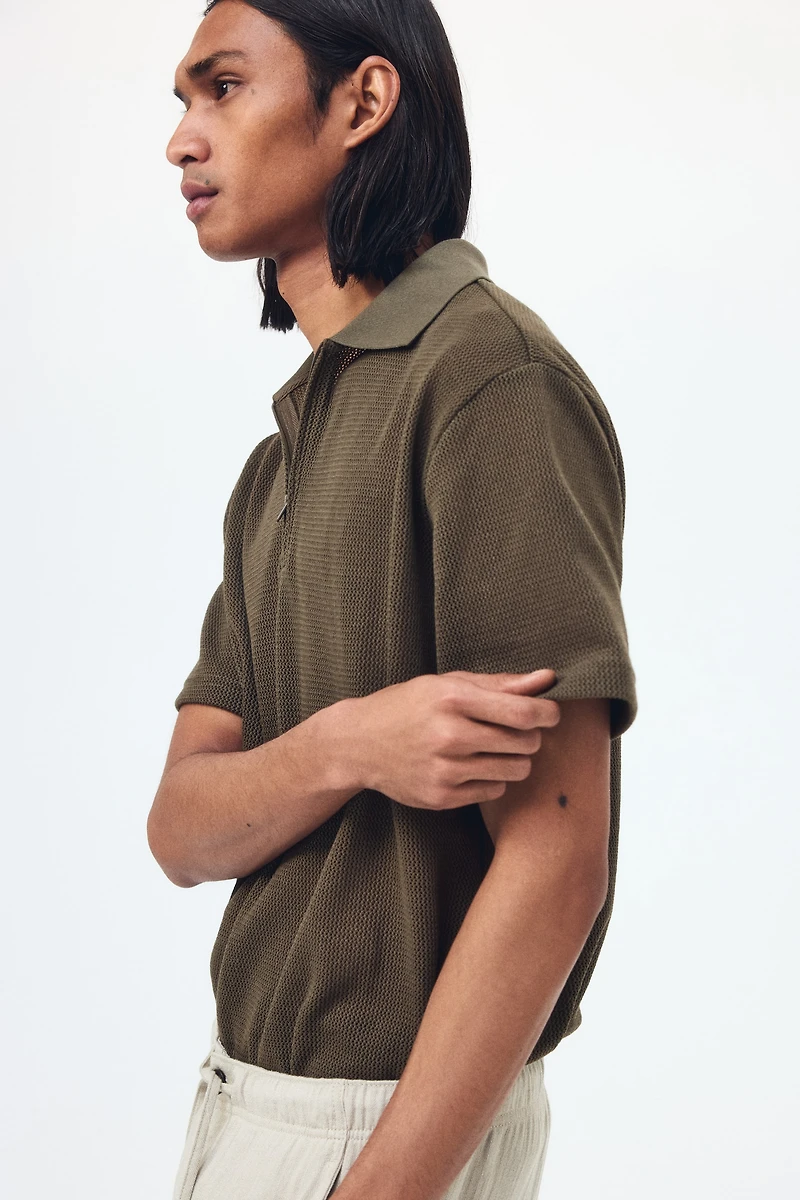 Regular-Fit Open-Knit Polo Shirt