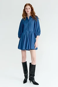 Puff-Sleeved Flared-Skirt Dress