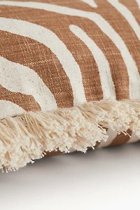 Linen-Blend Cushion Cover with Fringe