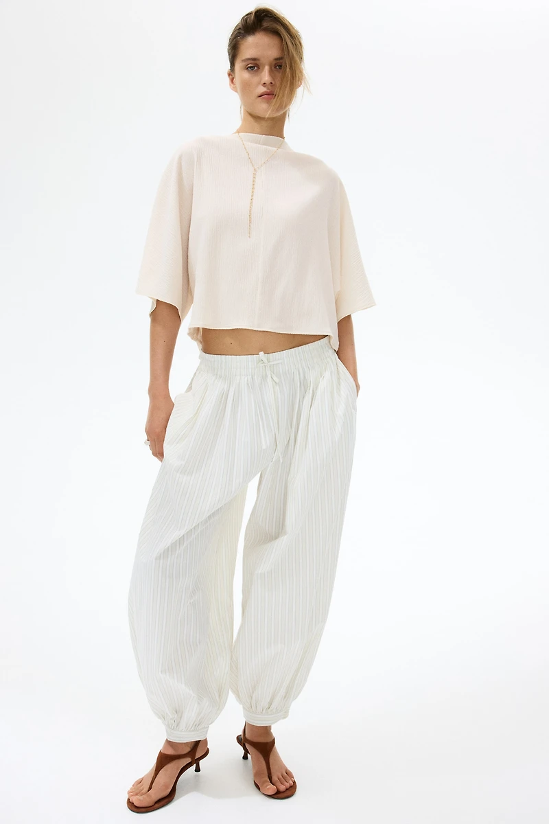 Crinkled Boat-Neck Top
