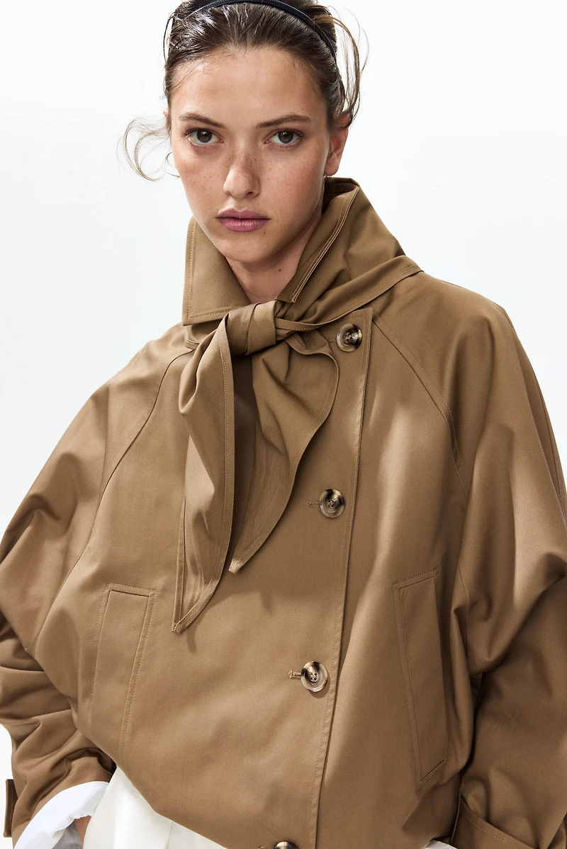 Short Trench Coat with Scarf