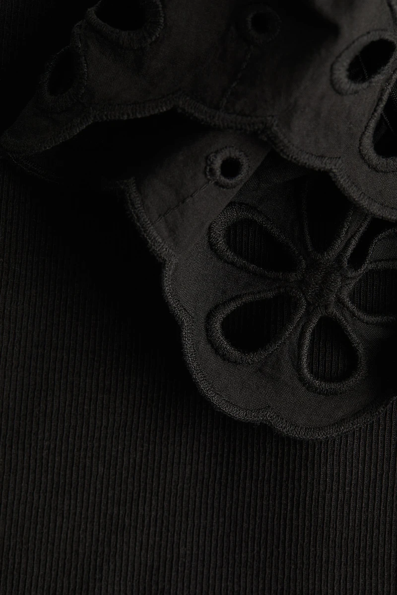 Ribbed Top with Eyelet Embroidered Detail