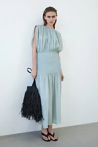 Smocked Cape-Detail Dress