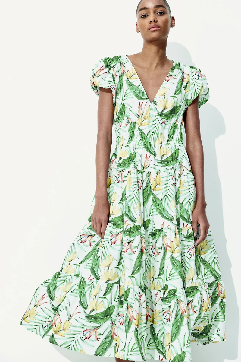 Tiered-Skirt Poplin Dress