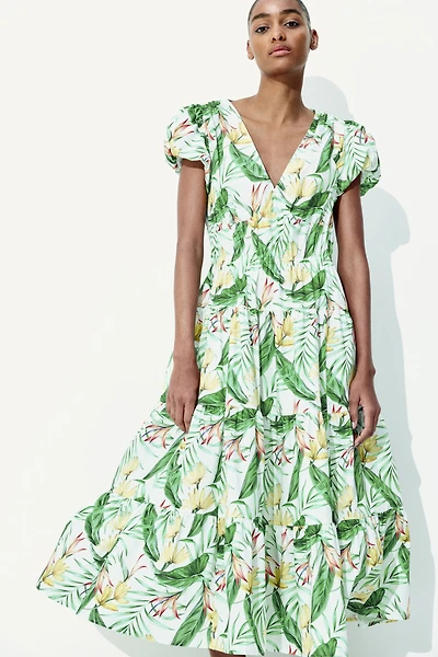 Tiered-Skirt Poplin Dress