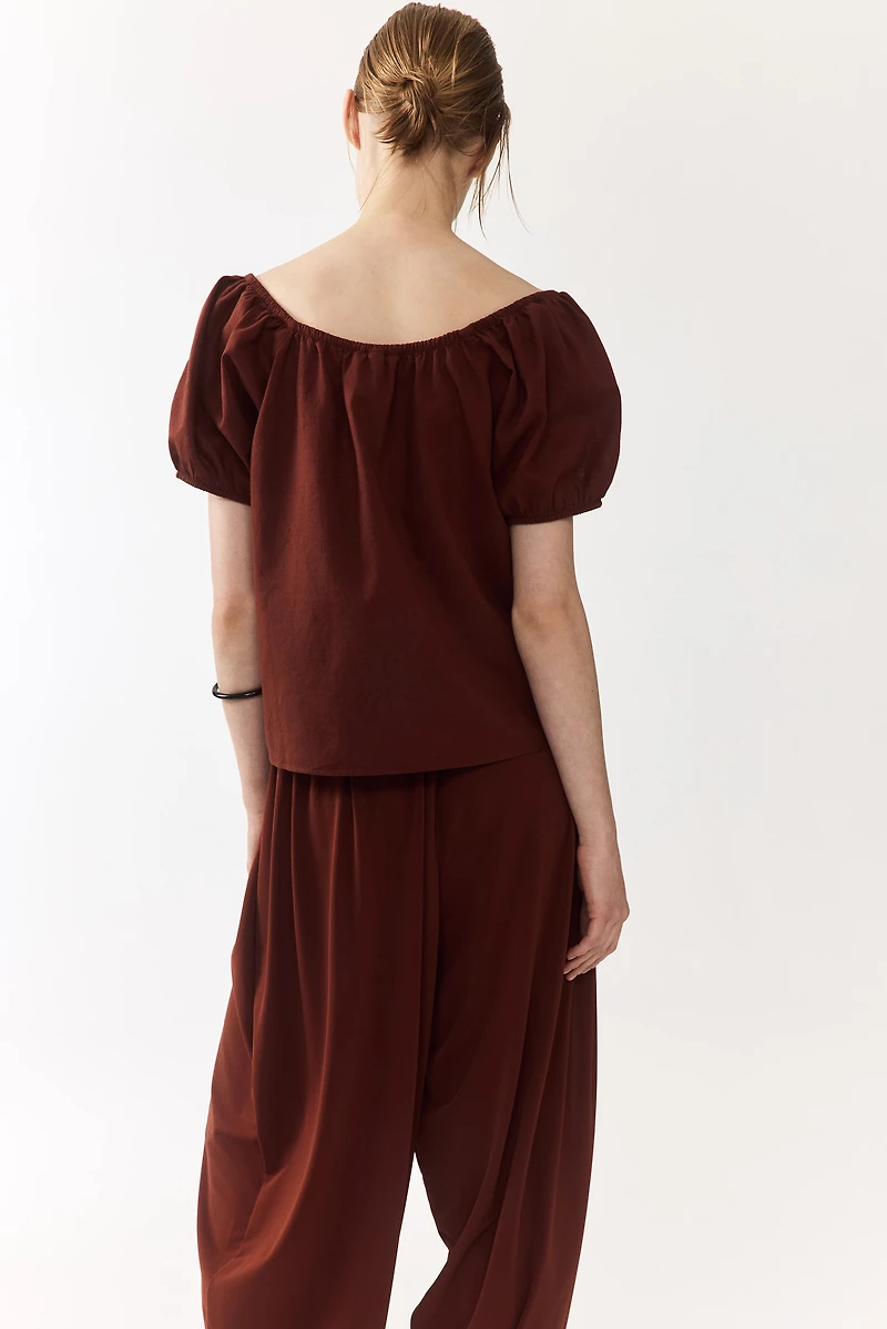 Puff-Sleeved Linen-Blend Blouse