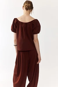 Puff-Sleeved Linen-Blend Blouse