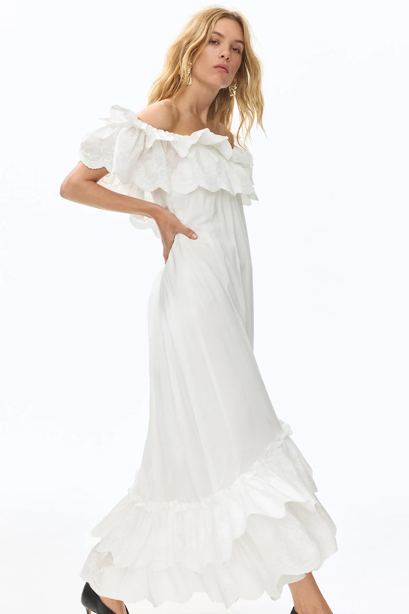 Ruffle-Trimmed Off-the-Shoulder Dress