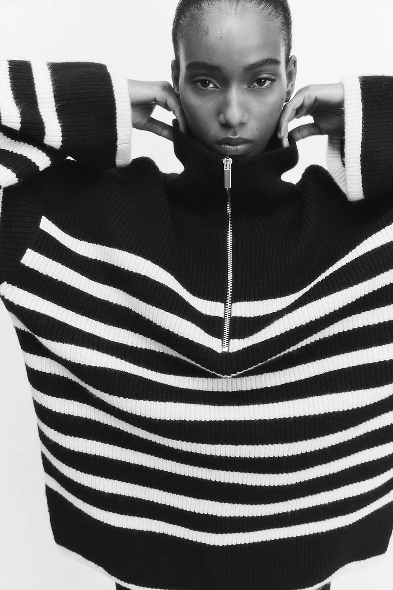Rib-knit Half-zip Sweater