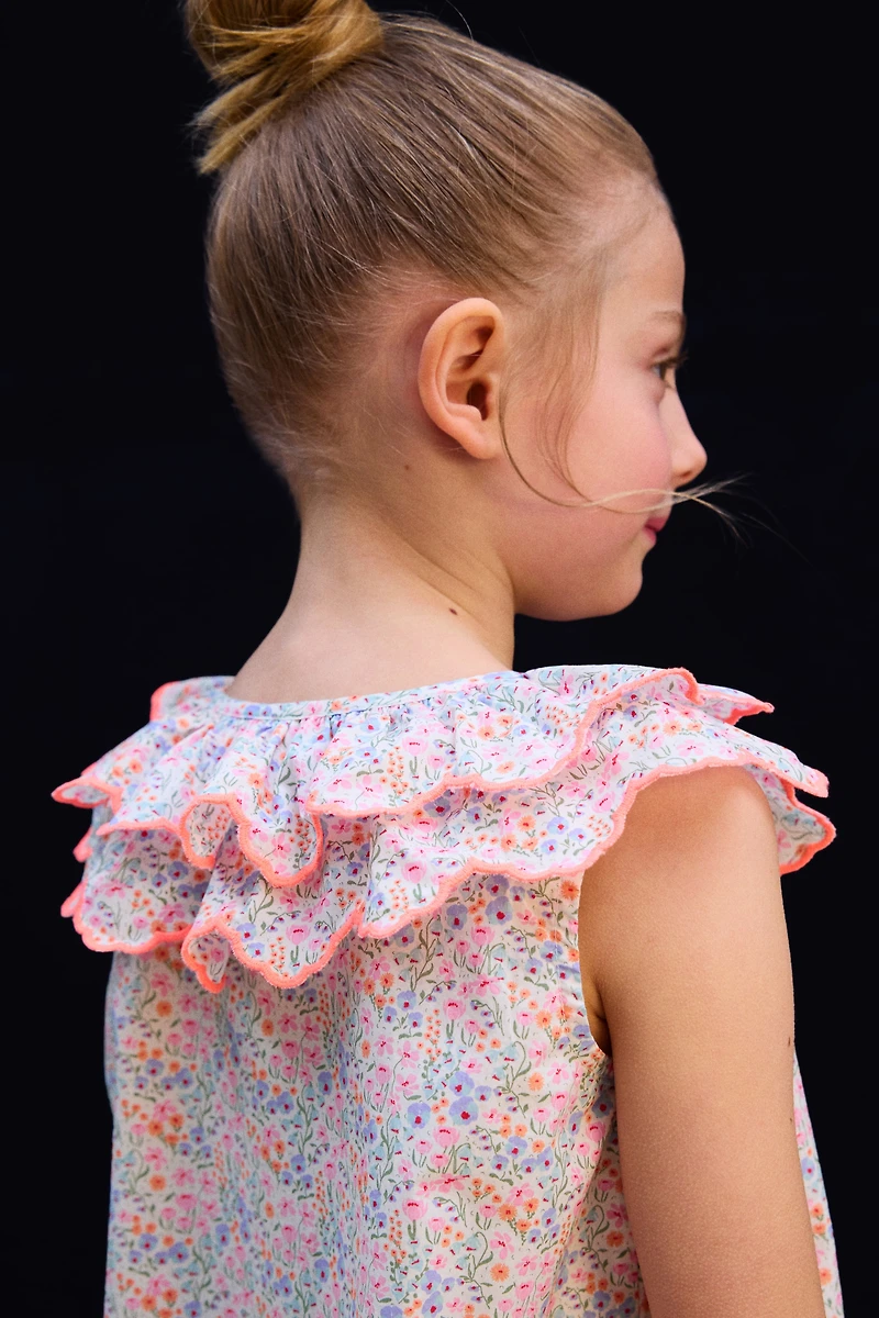 Tiered-Collar Cotton Blouse