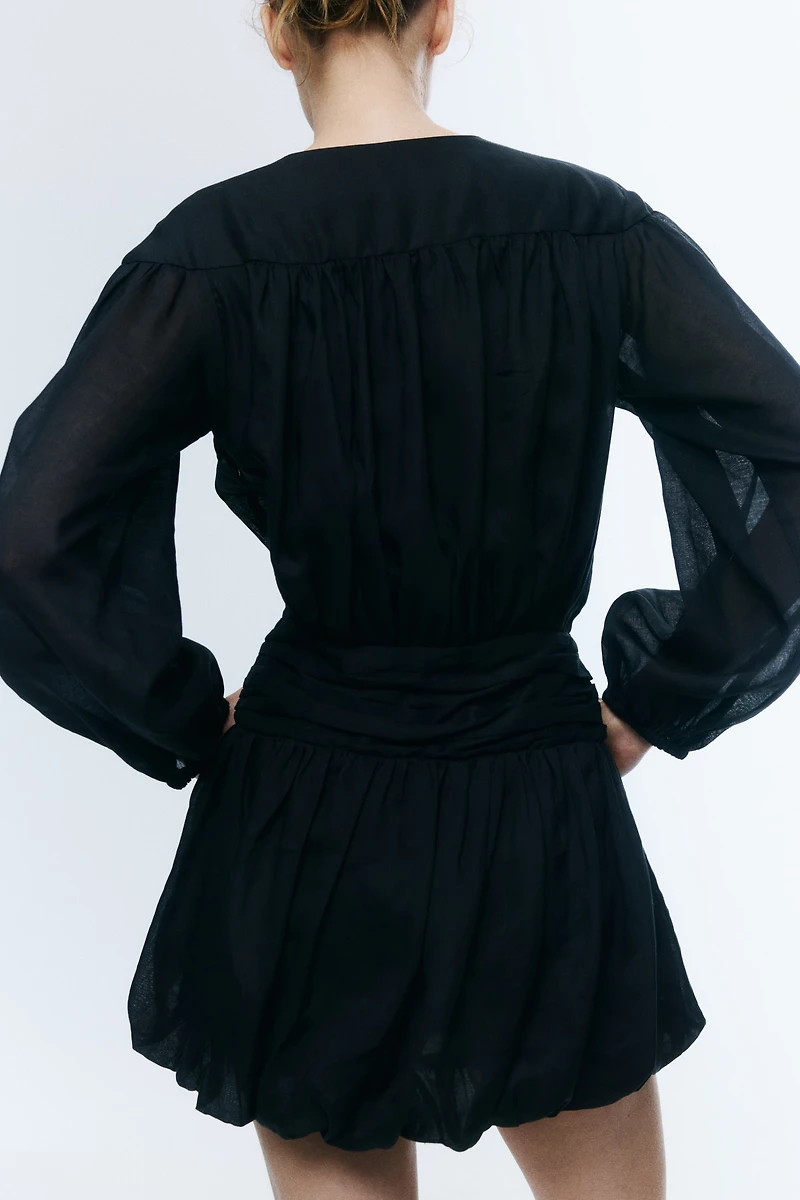 Robe à effet ballon en ramie mélangé